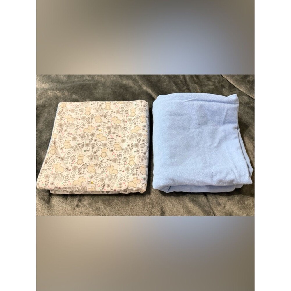 Light Blue & Neutral Animal Print baby blankets, 1 elephant, 1 hippo